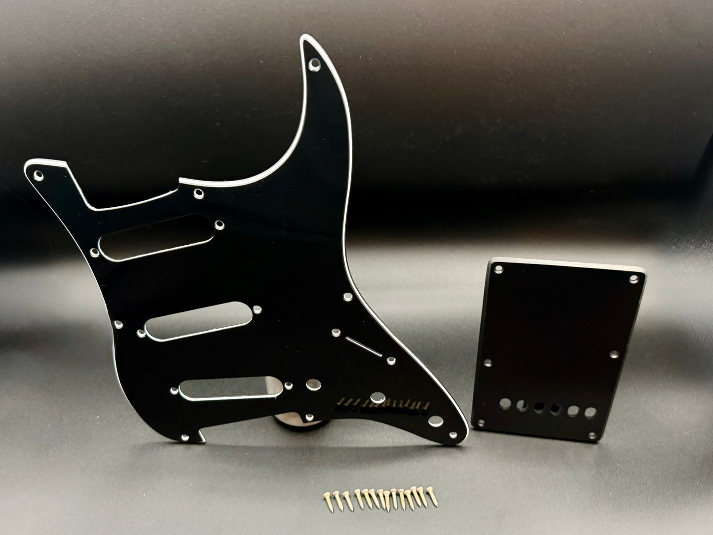 USA MADE Fender Stratocaster Black 3 Ply 8 Hole Pre-CBS Pickguard Set with Backplate and Aged Screws Eric Clapton Eric Johnson SRV