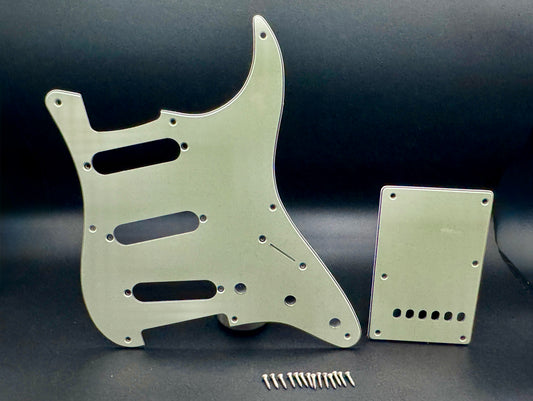 USA MADE Fender Stratocaster Vintage Mint Green White 3 Ply 8 Hole Pre-CBS Pickguard Set with Backplate and Aged Screws Eric Clapton Eric Johnson SRV