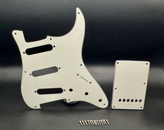 USA MADE Fender Stratocaster Parchment White 3 Ply 8 Hole Pre-CBS Pickguard Set with Backplate and Aged Screws Eric Clapton Eric Johnson SRV Brand New