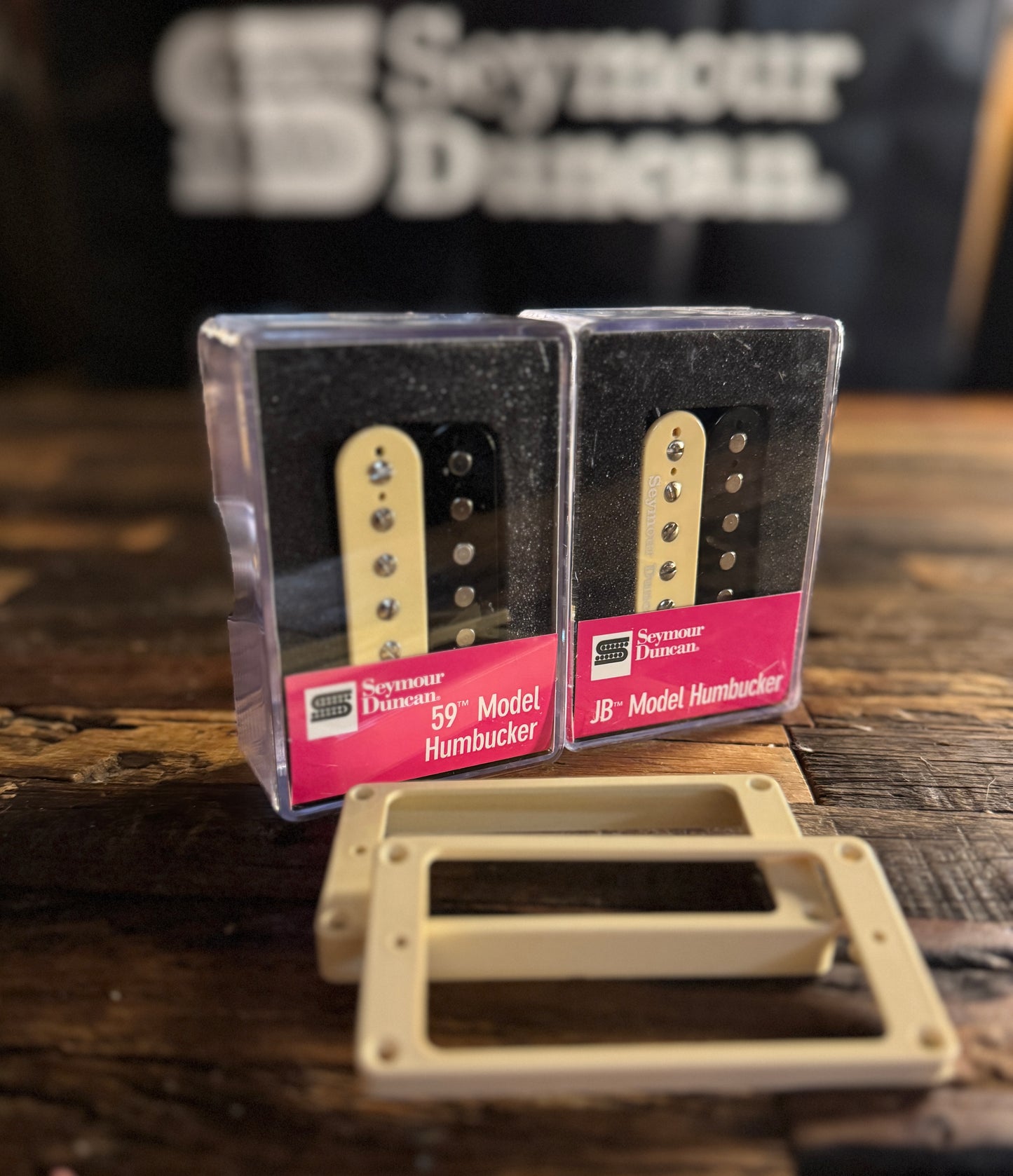 Seymour Duncan SH-1N 59 and SH-4JB Zebra Humbucker Pickup Set with FREE M-69 Butyrate Vintage Humbucker Rings