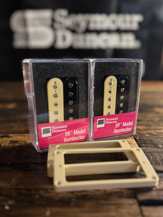 Seymour Duncan SH-1s '59 Vintage PAF Zebra Humbucker Set FREE M-69 Vintage Spec Butyrate Rings