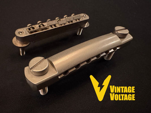 Gibson Custom Shop Reissue OEM ABR-1 Bridge with Posts Wheels and Lightweight Aluminum Tailpiece Set with Studs for USA Reissue Gibson Aged Nickel R9